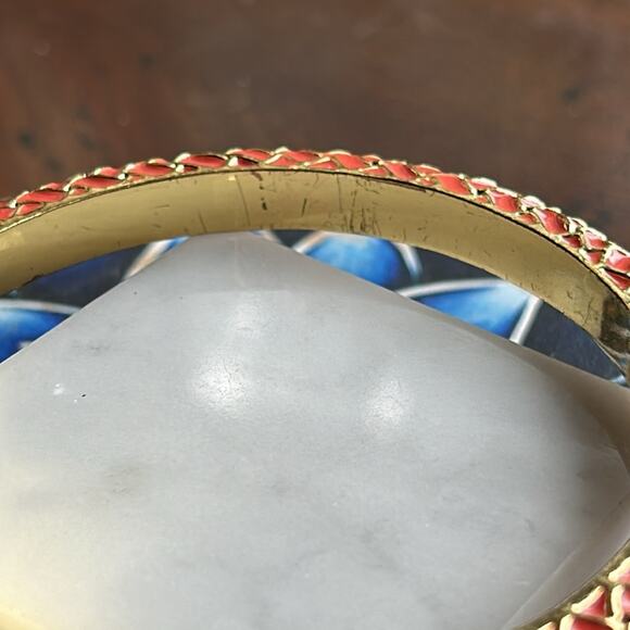 Lilly Pulitzer Basket Case Weave Orange Enamel Gold Tone Bangle Bracelet #629 - Picture 11 of 11